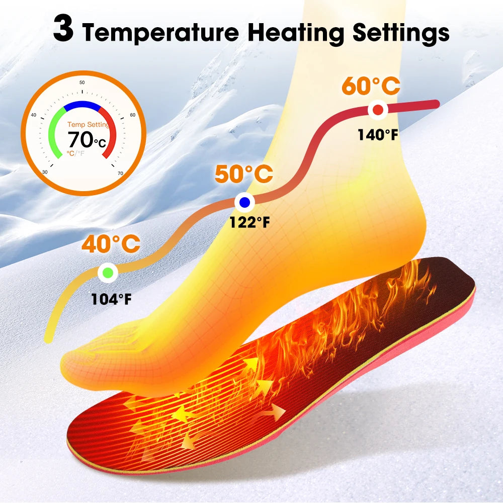 Cordless Heated Insoles APP Control Electric Foot Warming Pad for Winter Outdoor Ski Adjustable Temperature Feet Heater Shoe Pad for Women Men 3000mAh Wireless
