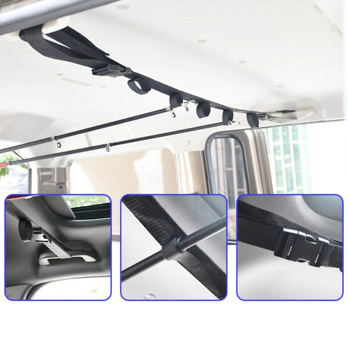 Anglers Fishing Rod Holder Straps Adjustable Secure Mounting for Car Travel Lure Rods Organizer Durable Nylon Gear 2-Pack Set