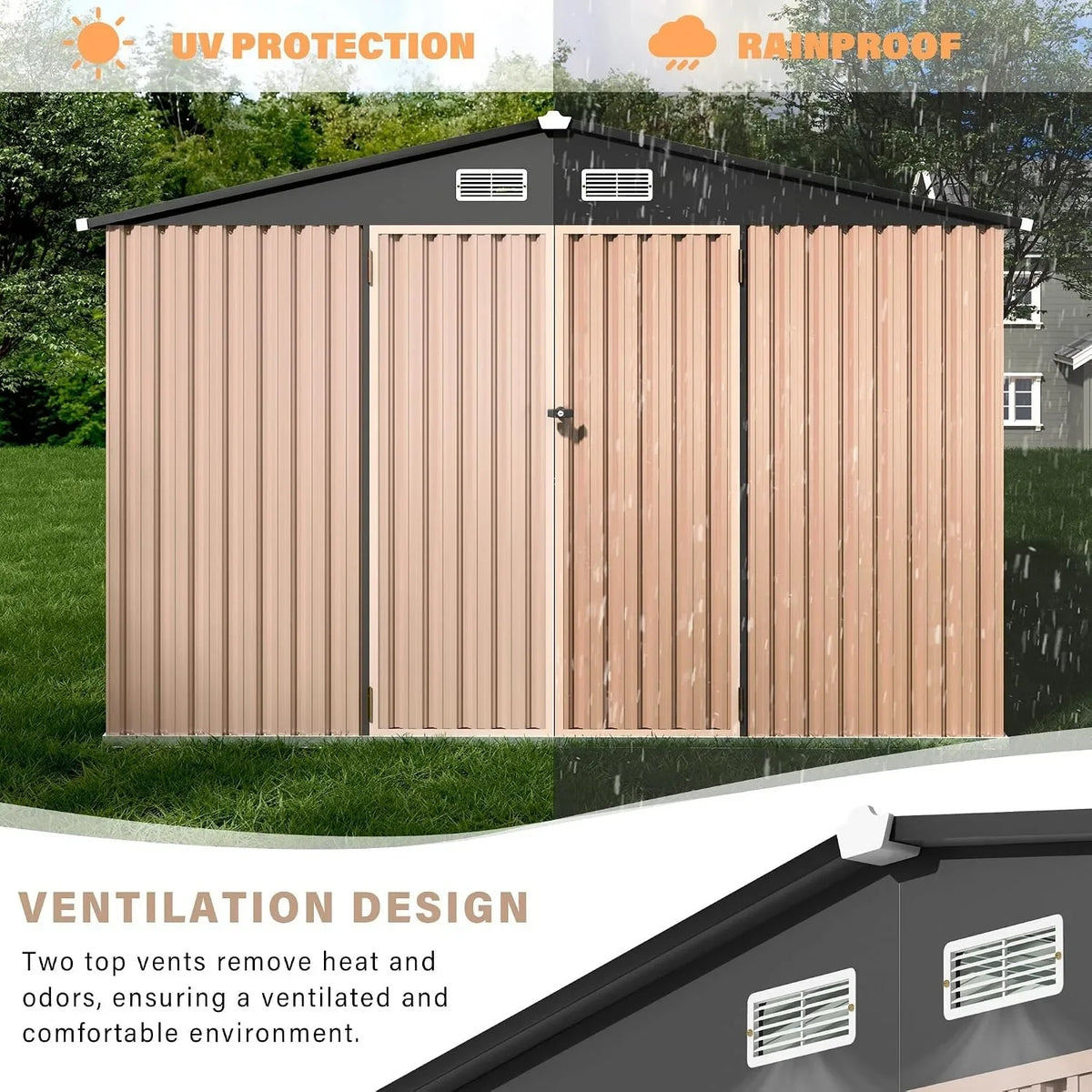 Outdoor Metal Storage Shed 8x10FT with Lockable Door & Ventilation System, Large Garden Tool Shed for Backyard Patio, Weather Resistant Storage House for Lawn Equipment Tools
