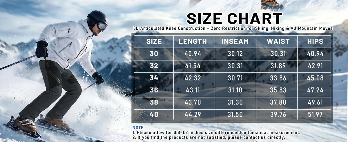 Men's Waterproof Insulated Snow Pants Winter Work Trousers Fleece Lined Windproof Outdoor Pants with 4 Zipper Pockets
