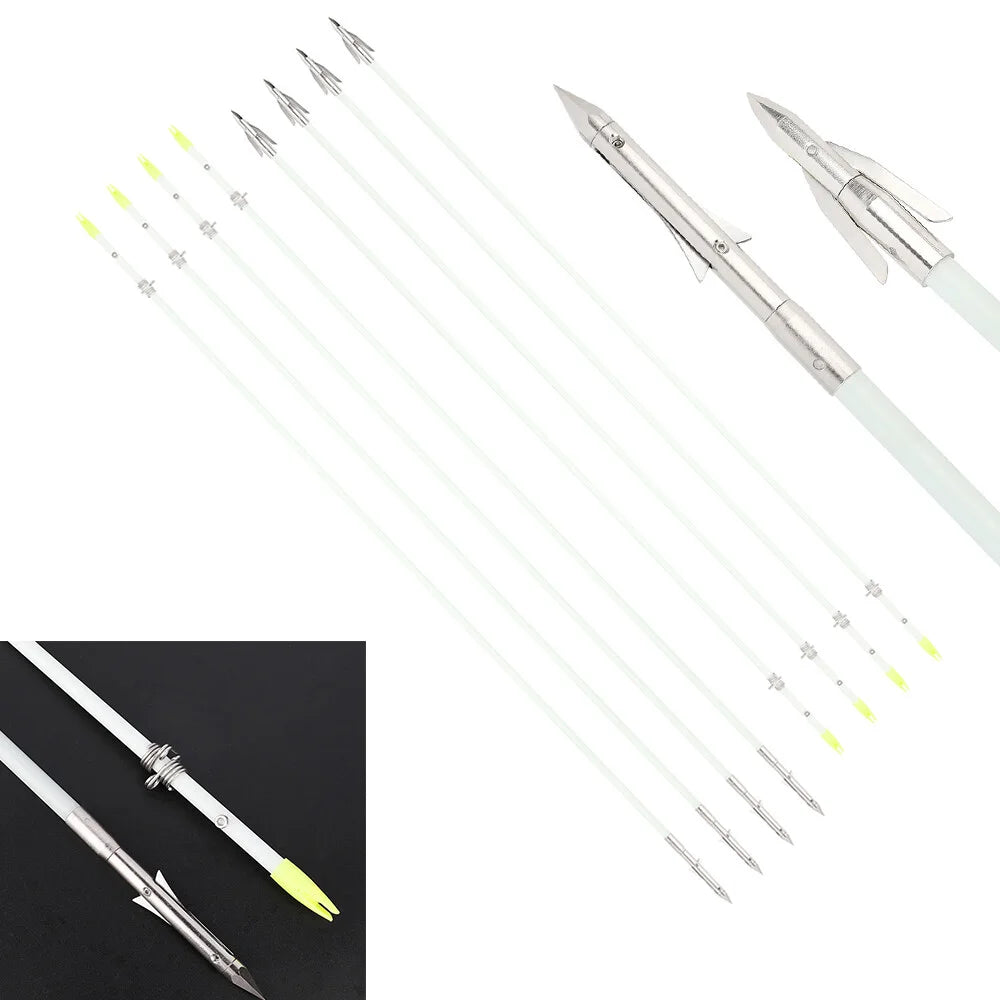 Bowfishing Arrows 12Pcs 37.8 Inch 8mm Solid Fiberglass Shaft With Line Tie Design for Archery Bowfishing Hunting Outdoor Shooting Sports
