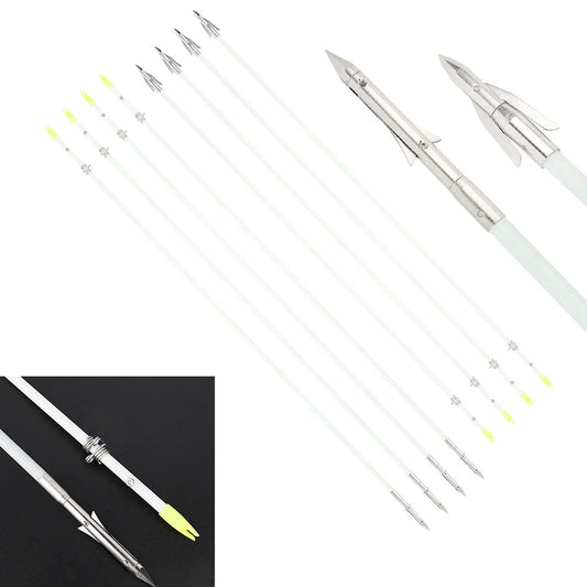 Bowfishing Arrows 12Pcs 37.8 Inch 8mm Solid Fiberglass Shaft With Line Tie Design for Archery Bowfishing Hunting Outdoor Shooting Sports