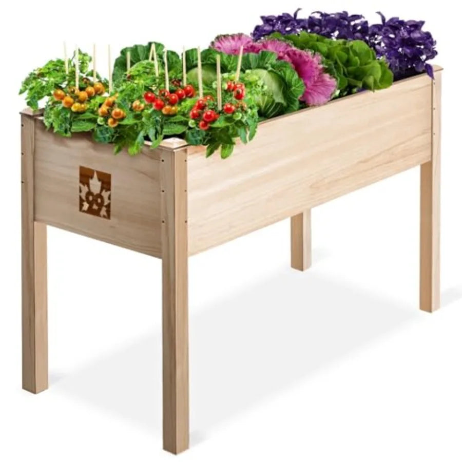 Raised Garden Bed with Legs 48x24x30 - Natural Cedar Wood Elevated Planter Box with Bed Liner for Flowers Veggies Herbs - 200lb