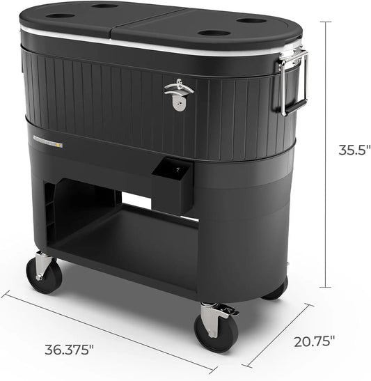 Large Rustic Farmhouse Rolling Cooler – Outdoor Ice Chest on Wheels, Perfect Beverage Cooler for Backyard Parties, BBQ, Tailgate and Beach