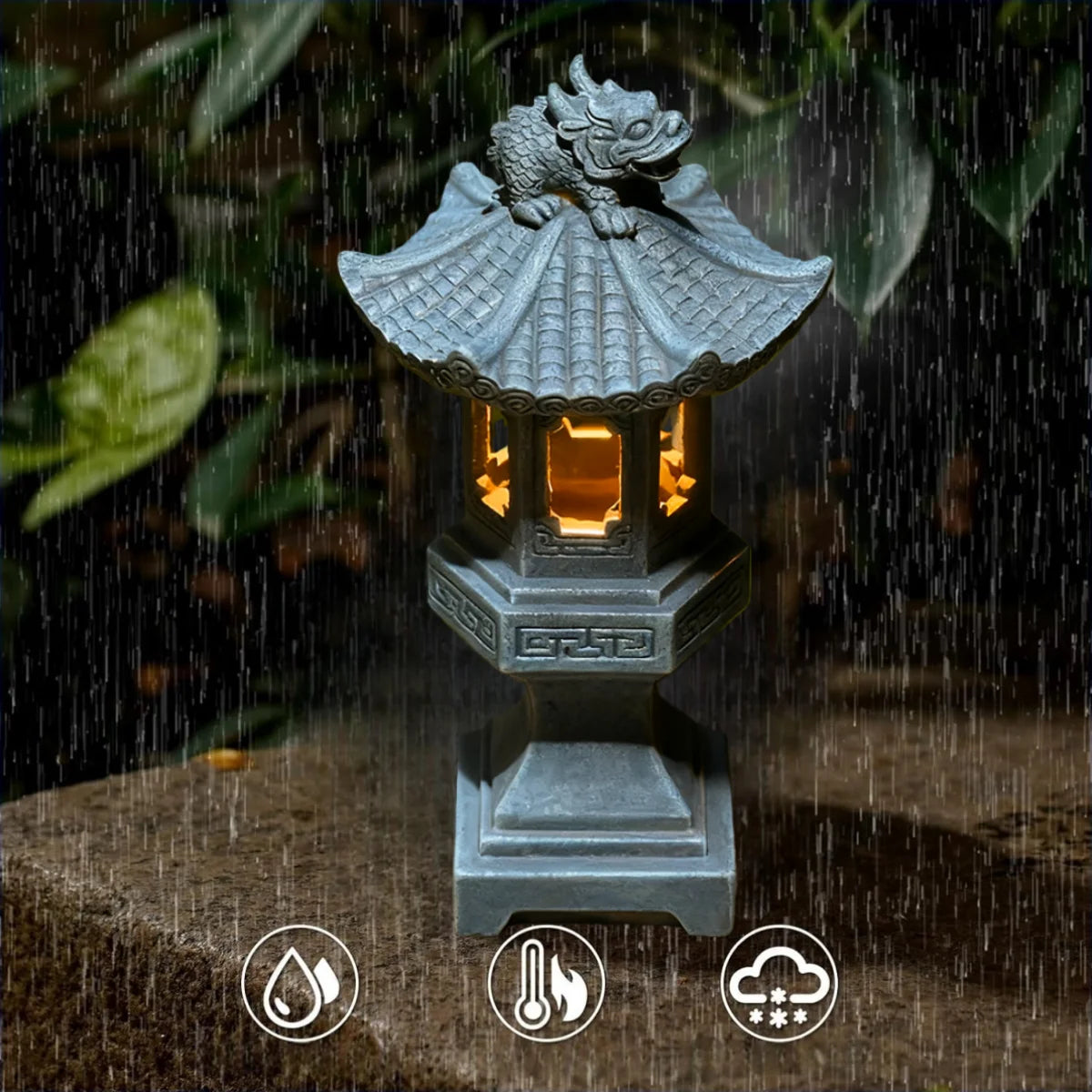 Outdoor Solar Pagoda Lantern, Chinese Zen Auspicious Palace Lantern Resin Decoration, Pagoda Solar Lantern Garden Statue with Solar Lights, for Yard Patio Pathway Garden Home Decor