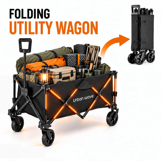 URBANWAVE Collapsible Wagon Cart with Wheels Foldable -Folding Utility Heavy Duty Wagons Carts for Grocery SportsGarden Shopping Camping Wheelbarrows (Black, 160L,450LBS)