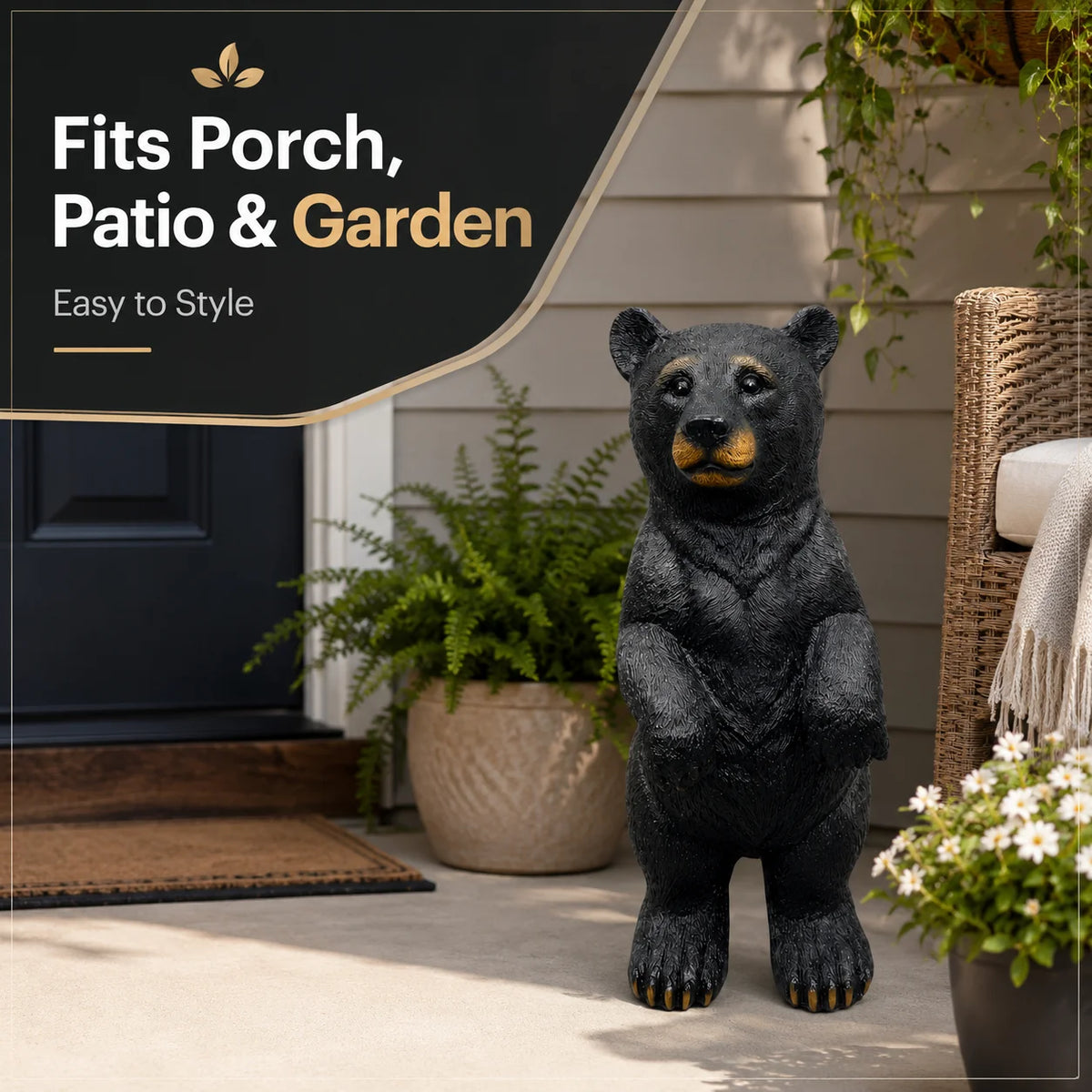 Standing Black Bear Statue Outdoor Garden Decor Resin Bear Figurine Wildlife Sculpture Porch Patio Yard Lawn Cabin Home Ornament