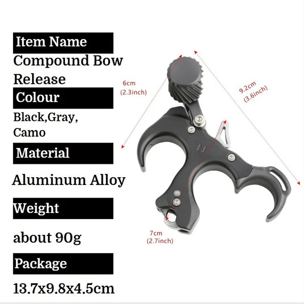 Archery Compound Bow 3 Finger Release Aid Adjustable Trigger Sensitivity Thumb Grip Caliper Release Device For Hunting And Target Practice