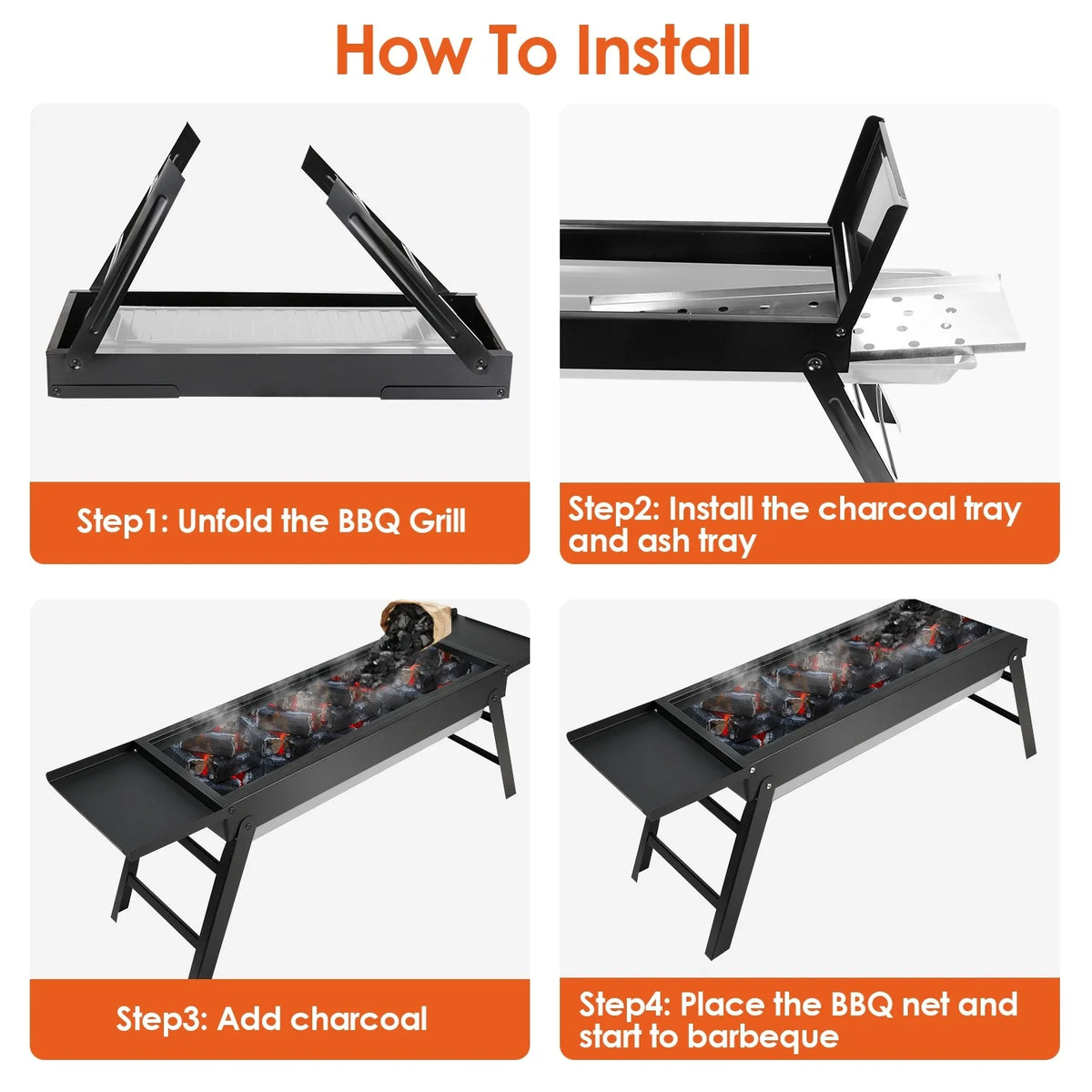 Foldable Portable Charcoal BBQ Grill, Tabletop Barbecue Grill with Stainless Steel Grill Net, Easy Setup Outdoor Grill for Camping Picnic Yard Party