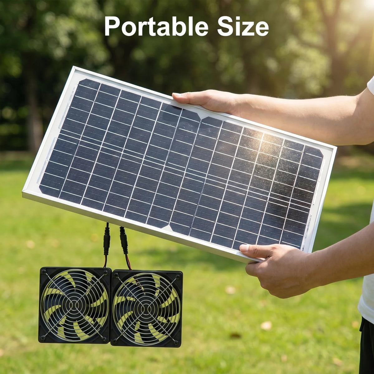 Solar Powered Exhaust Fan Kit Dual Fans Solar Panel Ventilation System Waterproof Low Noise Air Circulation Cooler for Chicken Coop Greenhouse Shed Pet House Outdoor Camping