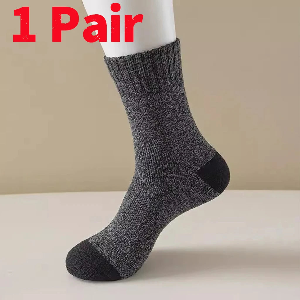 1/5/10 Pairs Of Men's Thickened Warm Winter Socks - Soft And Comfortable Knitted Round Head Socks For Cold Weather, Polyester And Elastic Blend