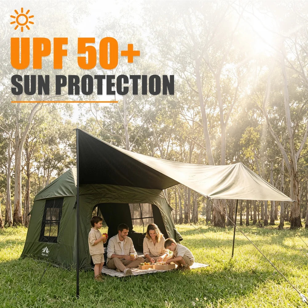 Night Cat Inflatable Camping Tent: Easy 60-Second Setup for 4 People Blackout Inflatable Tent with Awning for Family Camping Hiking