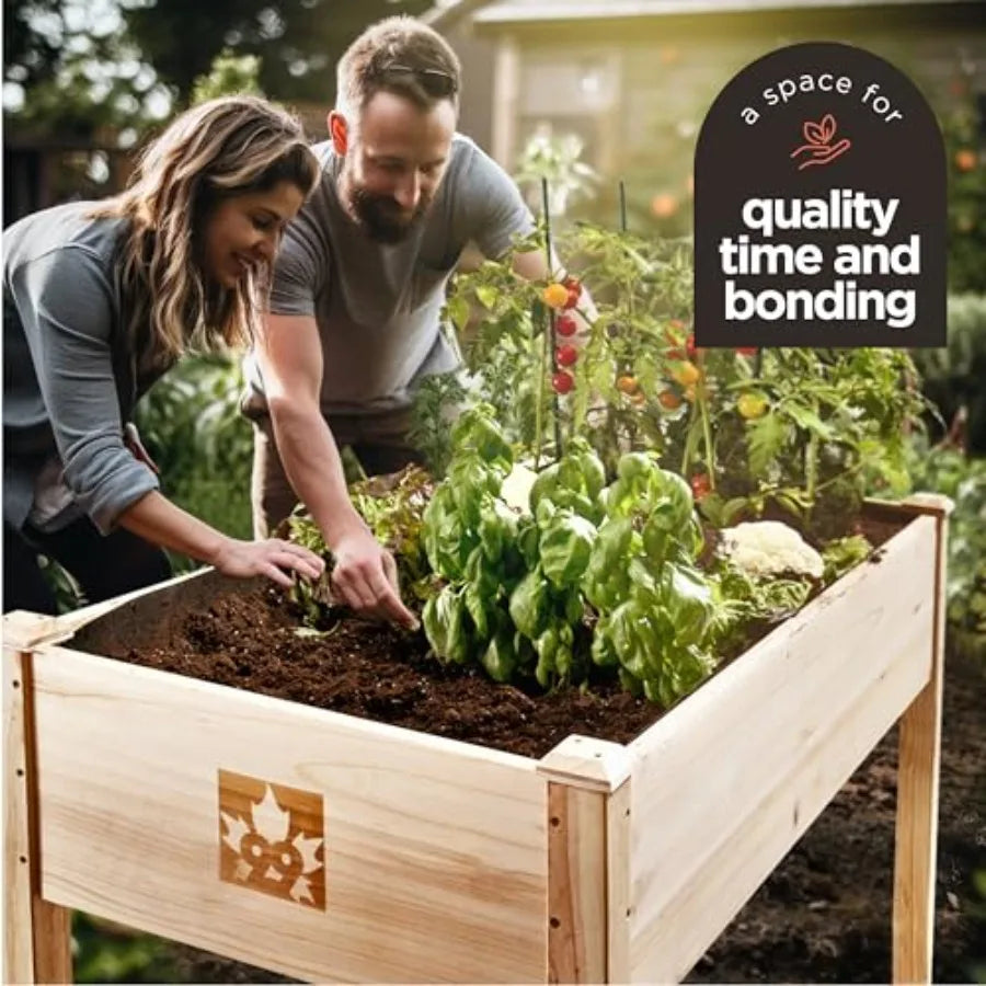Raised Garden Bed with Legs 48x24x30 - Natural Cedar Wood Elevated Planter Box with Bed Liner for Flowers Veggies Herbs - 200lb