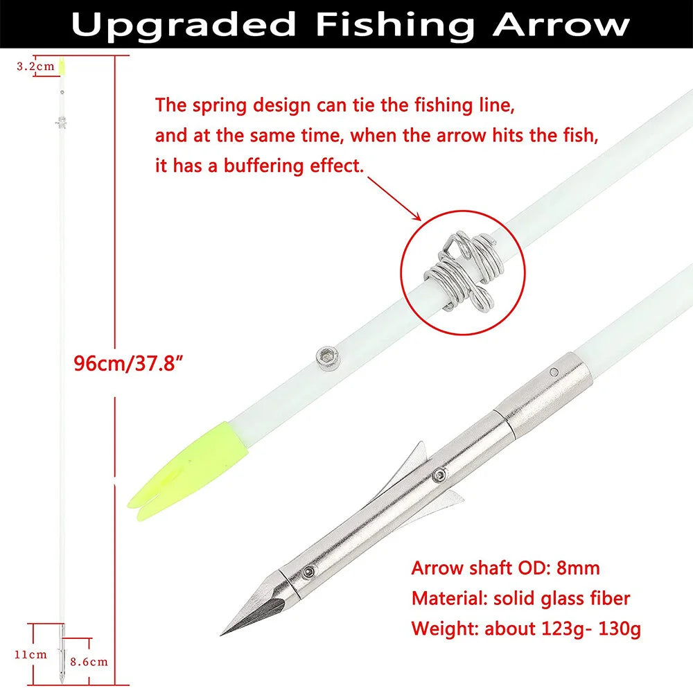 Bowfishing Arrows 12Pcs 37.8 Inch 8mm Solid Fiberglass Shaft With Line Tie Design for Archery Bowfishing Hunting Outdoor Shooting Sports