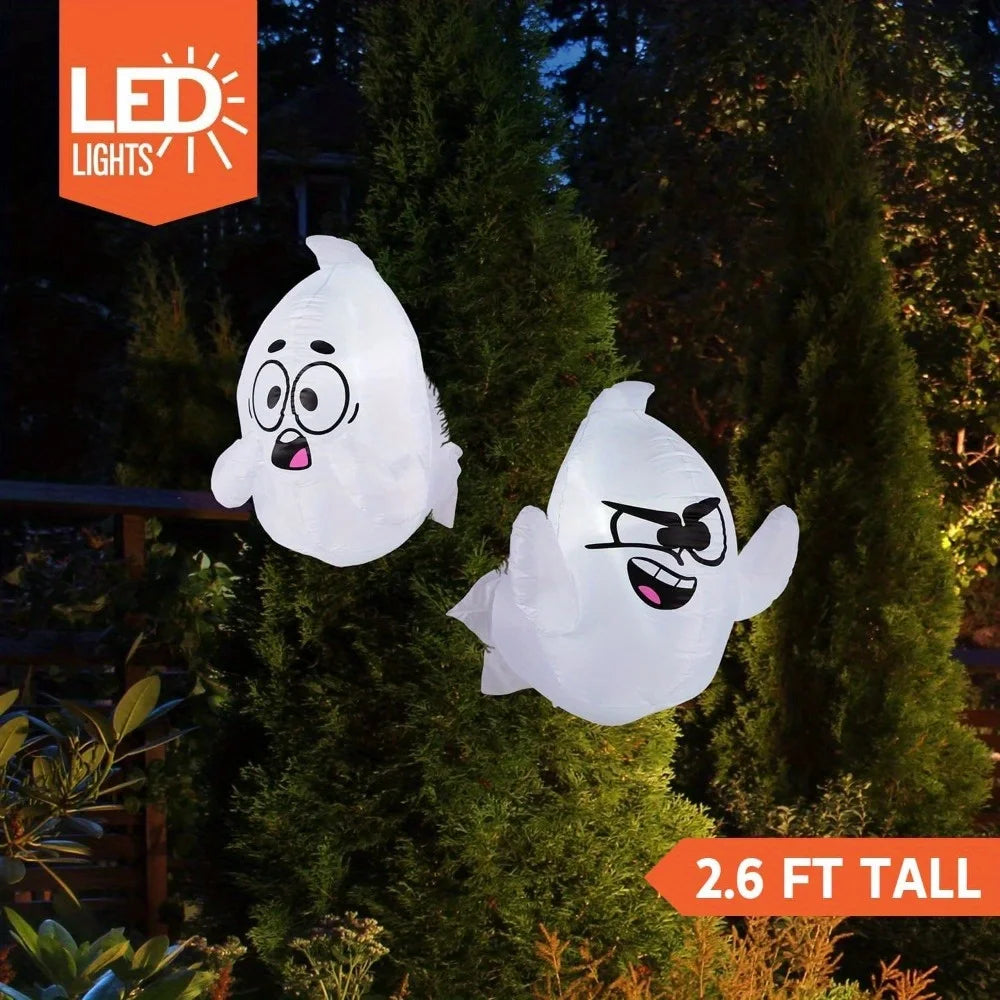 2 Pack Halloween Inflatable Window Ghost with Build-in LED 2.6 FT Tall Blow Up Inflatable Scary Flying Ghost Broke Out from Window for Halloween Outdoor, Yard, Garden, Lawn Decoration