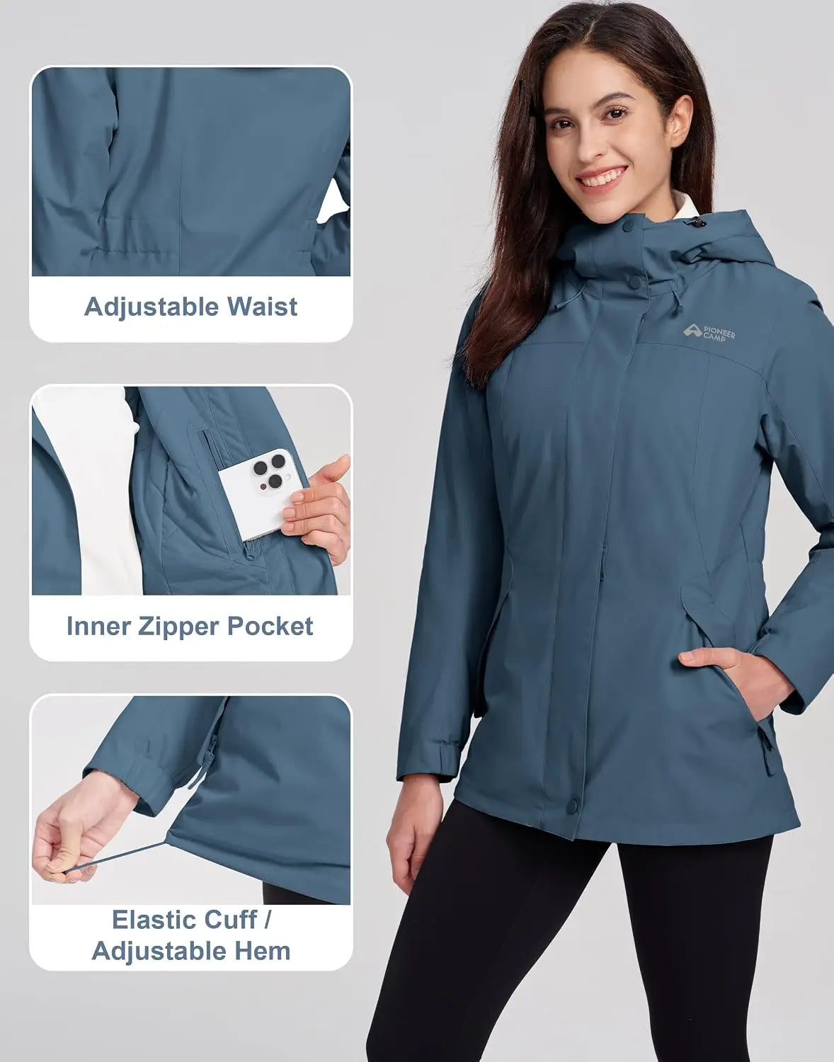 Pioneer Camp Women's Ski Jacket 10000mm Waterproof Warm Insulated Coat Fleece Lined Winter Jacket with Hood & Zip Pockets