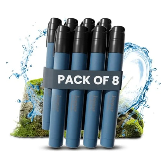 Portable water filter straw for camping, hiking, travel, biking, and emergency use; food-grade plastic; black; filters 99.9999