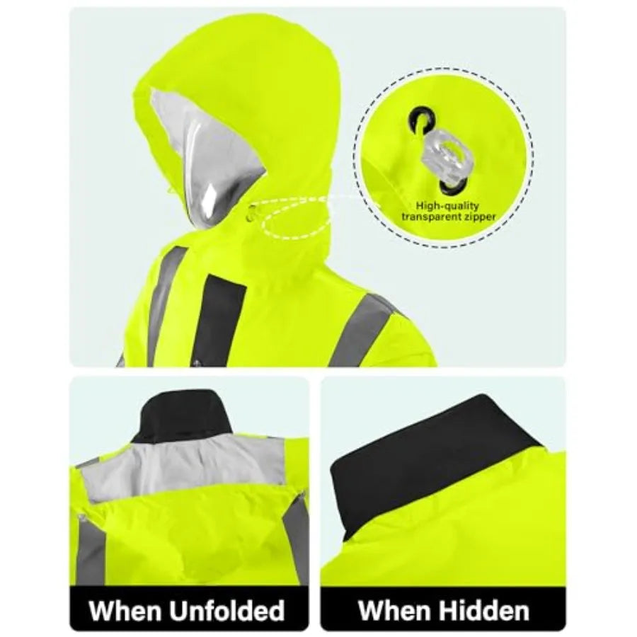 Reflective High Visibility Safety Jacket, Safety Rain Jacket with Hood, Lightweight Workwear for Outdoor Construction