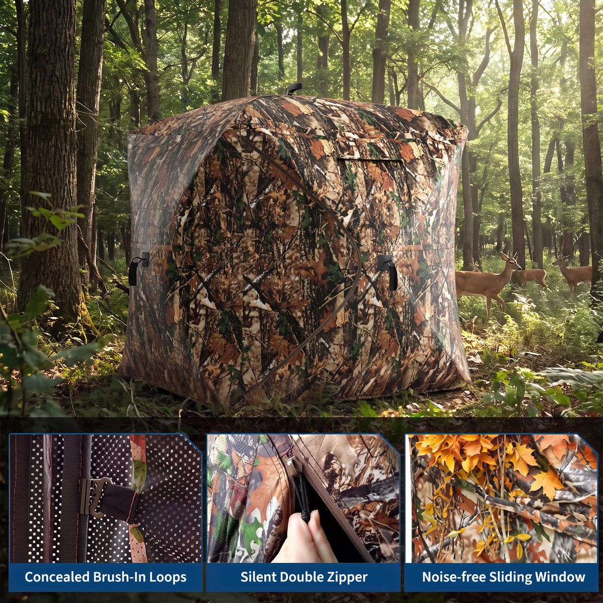 Hunting Blind 270/360 See Through Pop Up Outdoor Blind Tent for Deer Nature Observation Mesh Windows 58"x58"x66"