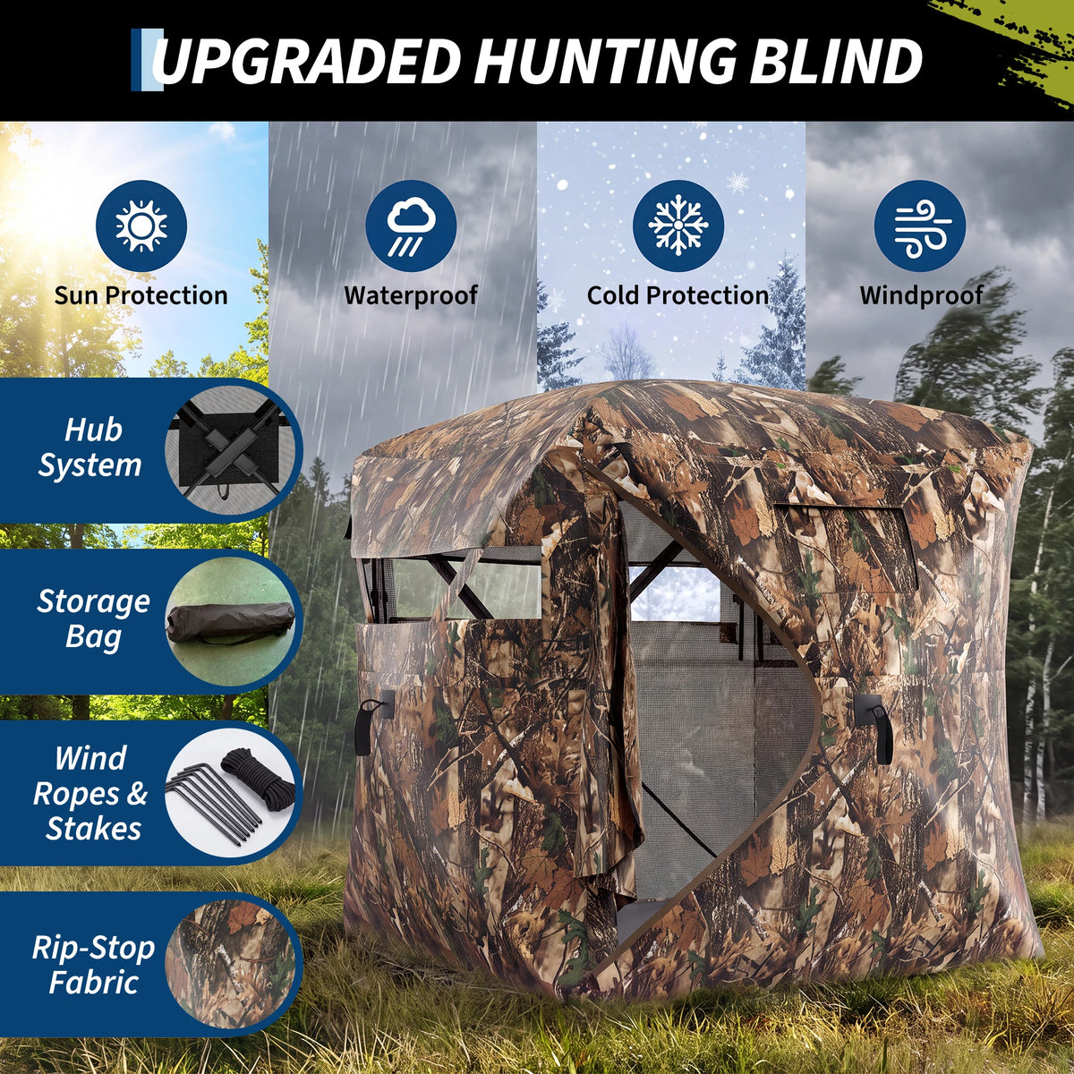 Hunting Blind 270/360 See Through Pop Up Outdoor Blind Tent for Deer Nature Observation Mesh Windows 58"x58"x66"