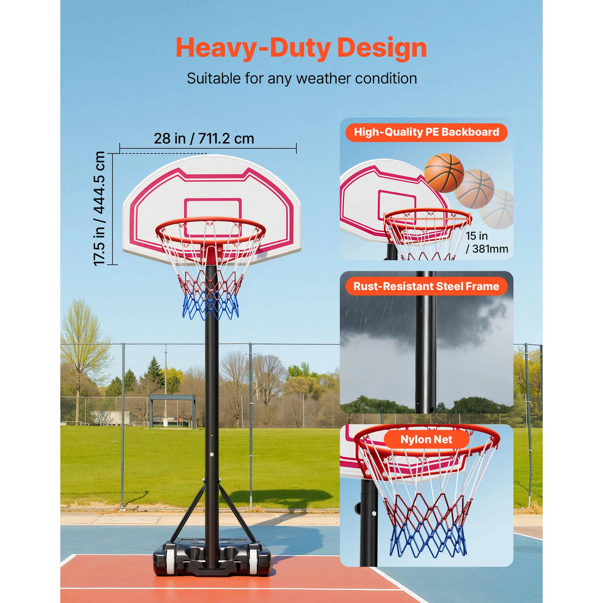 SucceBuy Portable Basketball Stand 5.2 to 6.9 ft/4.43 to 10 ft/10ft Height Adjustment Portable Backboard Set for Patios Poolside