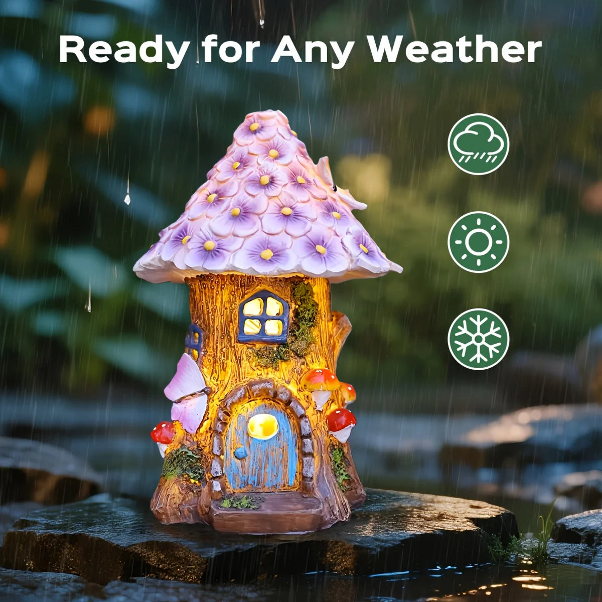 Outdoor Garden Solar Statues Lights, Purple Flower House Decoration Lamp, Flower Wood Stake House Decoration, Garden Solar Decorative Light for Garden, Courtyard, and House Decoration