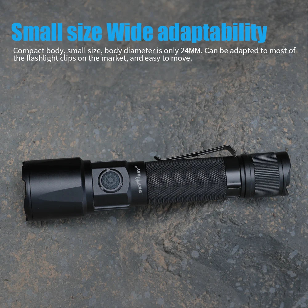SKYRAY ST15 2500Lumen Tactical LED Flashlight Type-C Rechargeable LED Clip IP68 Waterproof 315M Light Range Camping Hiking Hunting Emergency Self Defense LED Torch US
