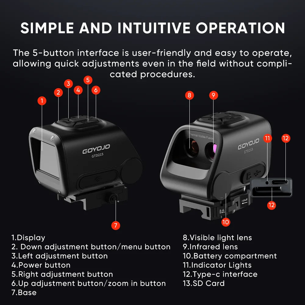 GOYOJO Multispectral Thermal Scope，256 Thermal Fusion Scope, Dual Spectra Thermal/Night vision scope Hunting, 2K Optical Channel, WiFi PIP Video Rec, 16GB storage