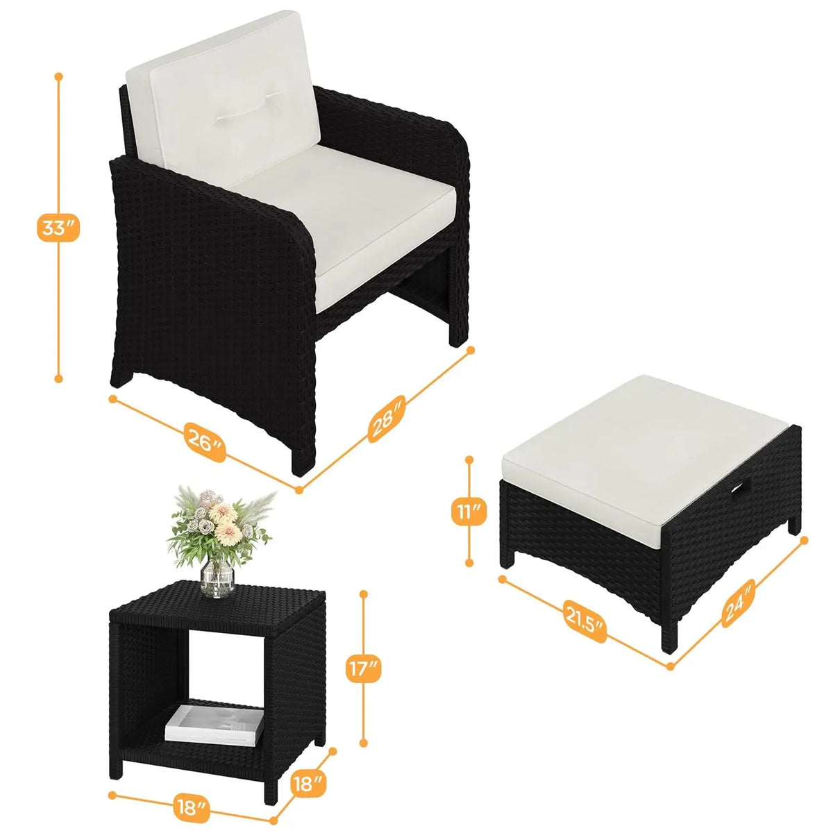 5 Piece Patio Conversation Set with Ottomans, PE Wicker Balcony Furniture, Rattan Lounge Sofa with Cushions & Pillows,, Custom