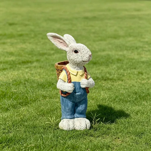 Outdoor Rabbit Garden Statue Bunny Flower Pot Holder Resin Garden Sculpture Patio Yard Lawn Porch Decor Hand Painted Ornament