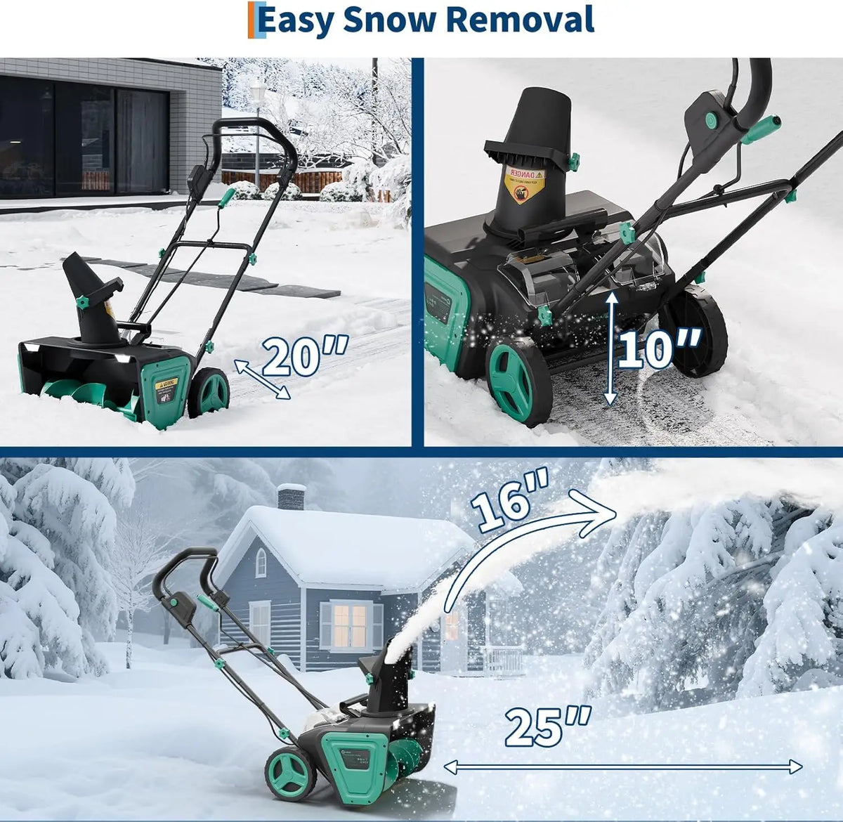 Electric Snow Blower for Driveway Walkways, 20-Inch Adjustable Chute/2200w Brushless Motor Corded Snow Thrower, with Safety Lock