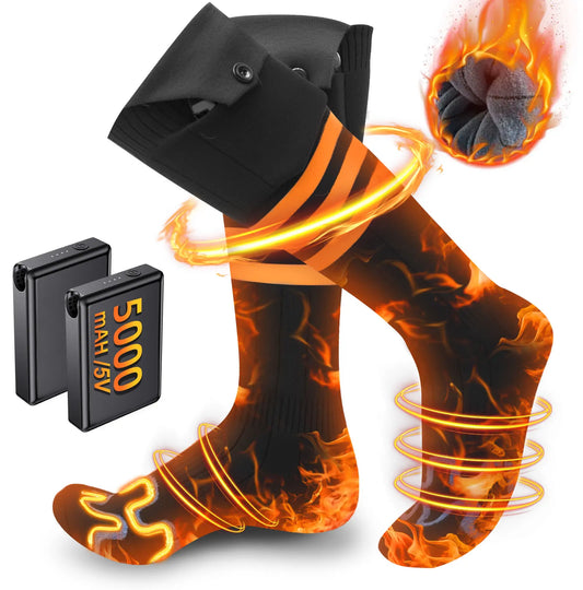 Heated Socks, Winter Fleece Warm Socks For Men Women, 2x5000mAh Rechargeable Battery Heated Socks With 4 Heat Settings, Electric Foot Warmer Socks For Cycling Camping, Skiing, Hiking, Hunting, Winter Outdoor Sports, Heated So
