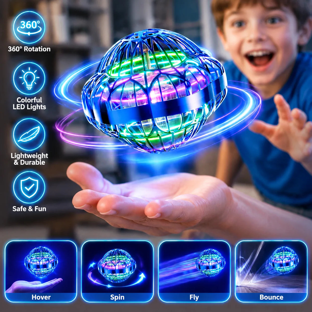 Upgraded Flying Ball UFO, LED Flying Spinning Toy, Boomerang Flying Ball, Magic Flying Ball Drone Ball, Hovering Flying Toy Gift, Halloween Gift
