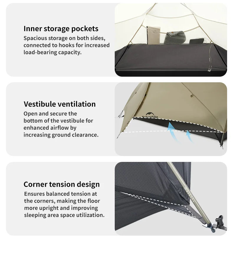 Naturehike Mongar UL Tent 2 Person 3 Season Camping Tent 15D Waterproof Ultralight Backpacking Tent for Hiking Cycling