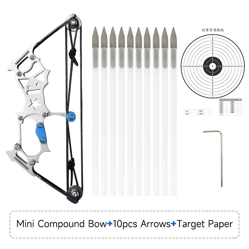 Mini Archery Bow - Right/Left Hand Compound Bow Set, Metal Material Pocket Hunting Bow Catapult with 10Pcs Arrows for Shooting Practice Entertainment Gadgets
