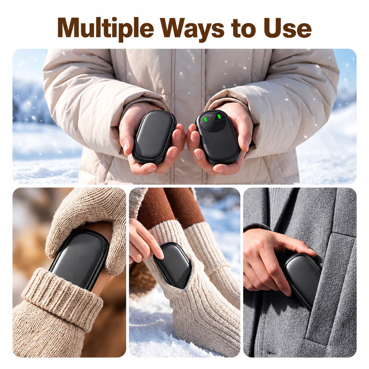 Smart Temp Control Magnetic Hand Warmer , 5W Dual Heating with Aluminum Alloy Shell. 3 Adjustable Temps (100-126°F), Long-Lasting Battery, Safe & Flame-Retardant, Portable Lanyard Design.