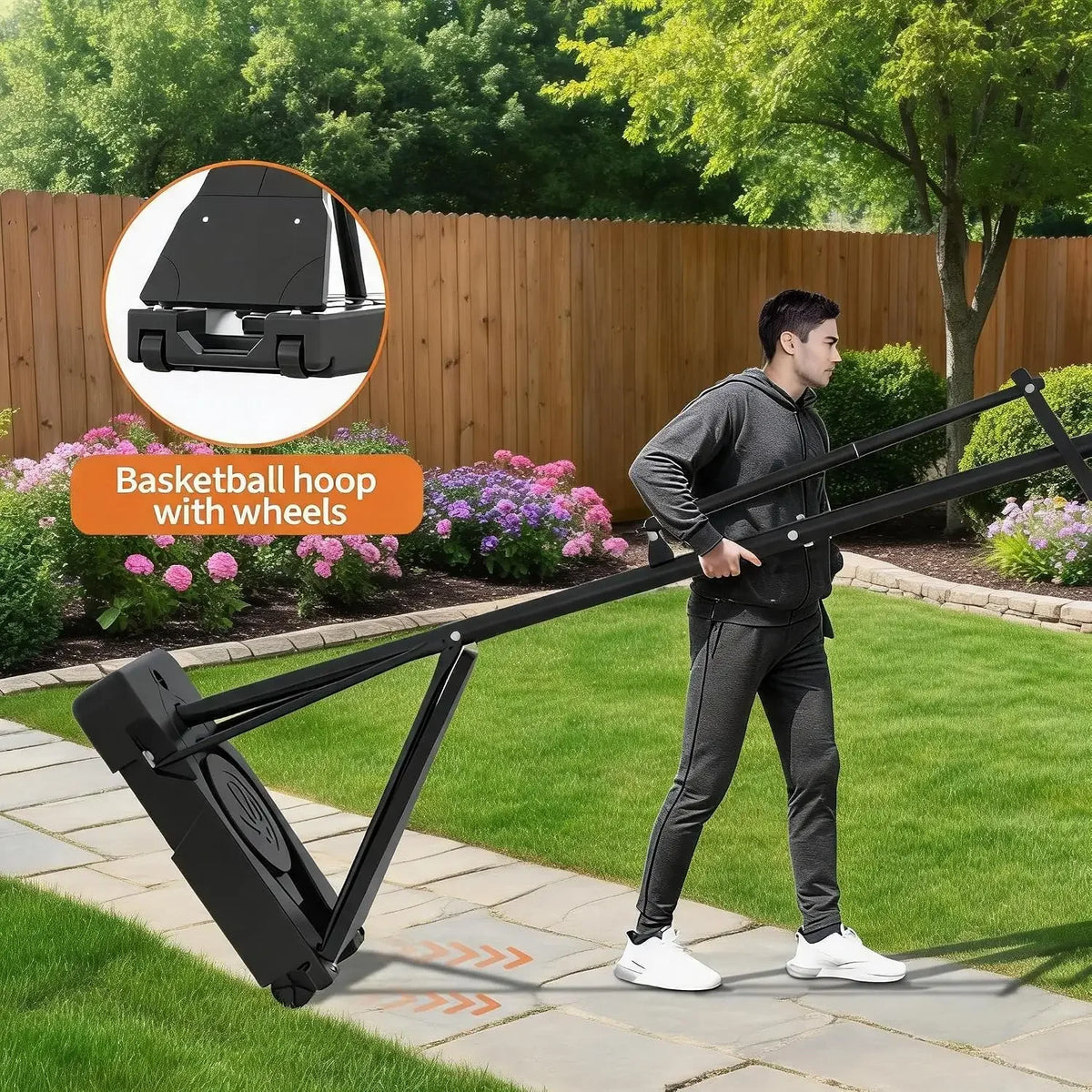 52inch Portable Basketball Hoop 4.9 ft to 10 ft Adjustable Height Stand Outdoor Backyard Training Equipment Safety Funny Sports Game with Wheels and Weighted Base