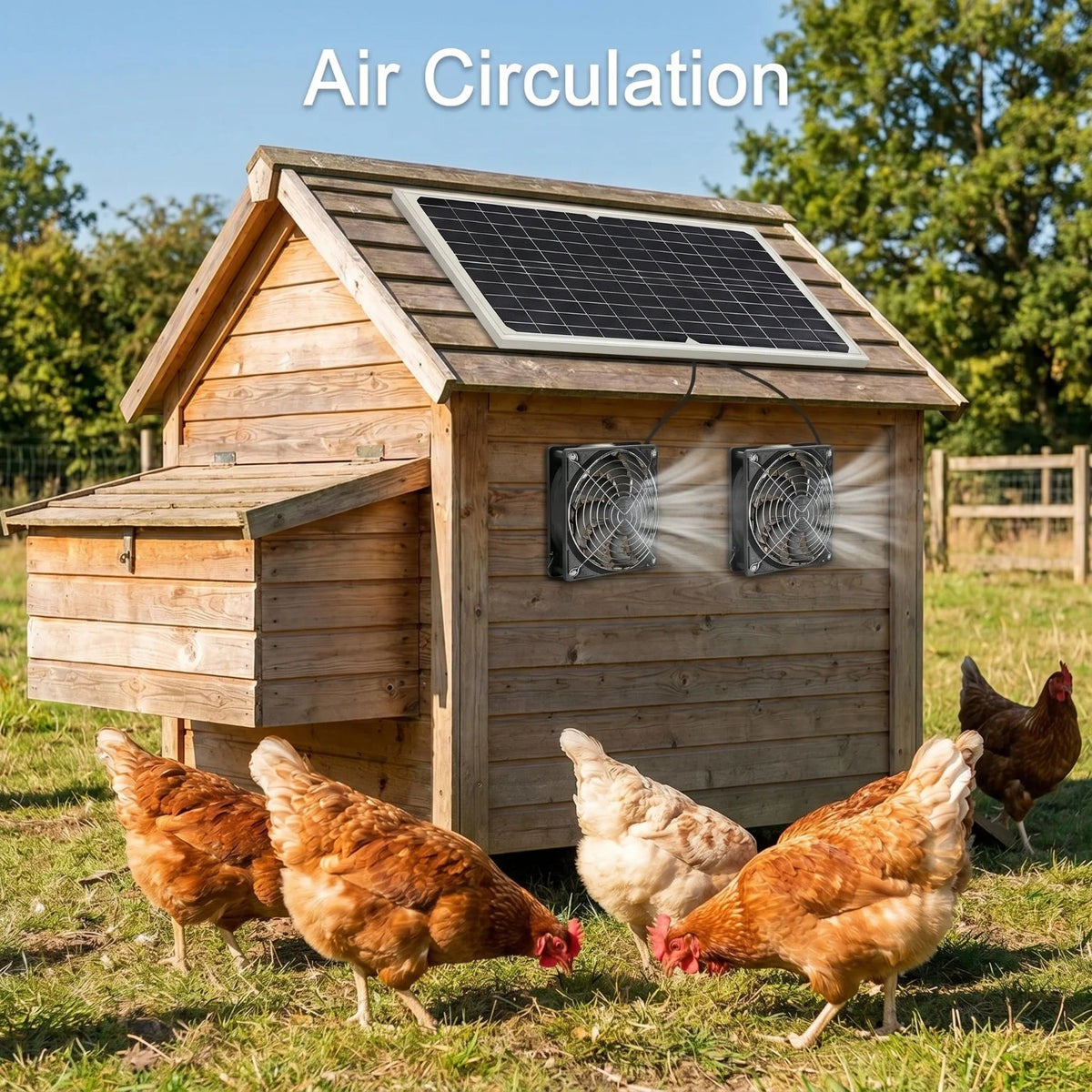 Solar Powered Exhaust Fan Kit Dual Fans Solar Panel Ventilation System Waterproof Low Noise Air Circulation Cooler for Chicken Coop Greenhouse Shed Pet House Outdoor Camping