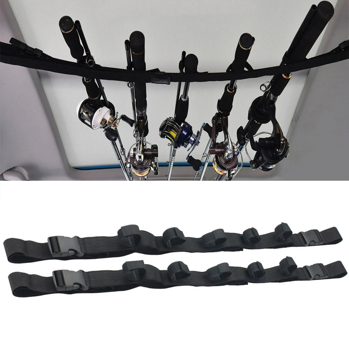 Anglers Fishing Rod Holder Straps Adjustable Secure Mounting for Car Travel Lure Rods Organizer Durable Nylon Gear 2-Pack Set