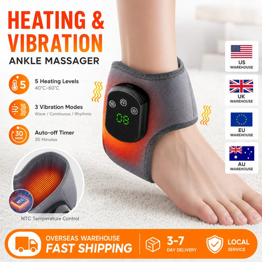 Electric Heated Ankle Brace with 5 Heat Settings 3 Vibration Modes, Cordless Adjustable Ankle Support Wrap for Foot, USB Rechargeable for Home Sports Hiking Winter Daily Care