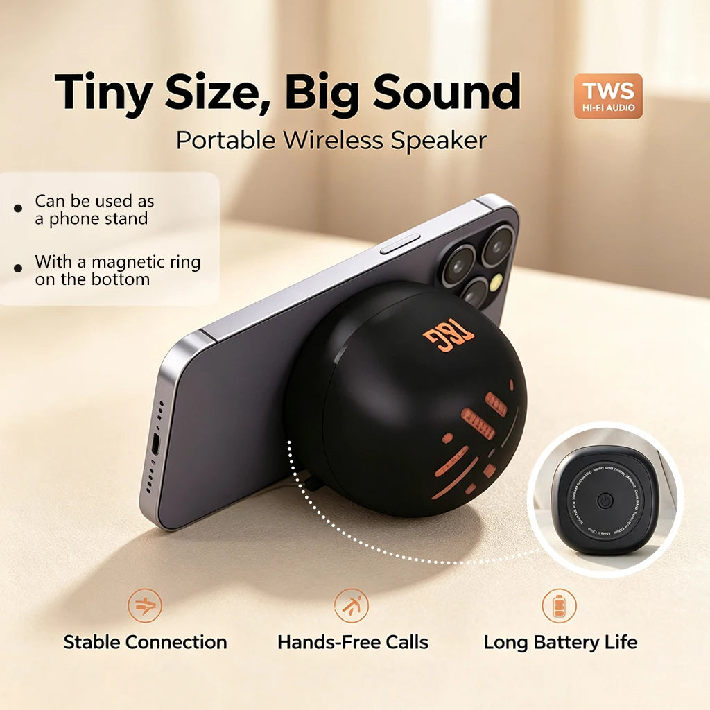 Magnetic wireless speaker, 2-in-1 magnetic phone holder and wireless speaker, portable mini wireless speaker, can be used as a phone stand, outdoor wireless speaker, perfect for home, outdoors, and travel.