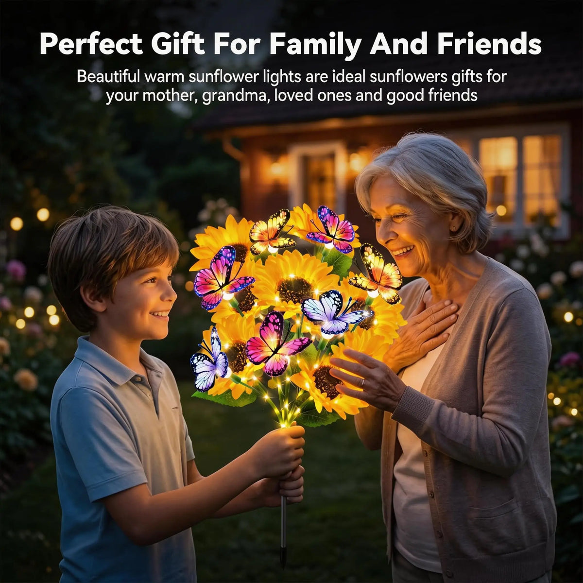 Upgraded 2/4 Pack Solar Garden Lights Outdoor Decor Solar Sunflower Lights with 16 Butterflies Waterproof Solar Flowers for Yard Lawn Garden Decor Sunflower Gifts for Mom Women Grandma