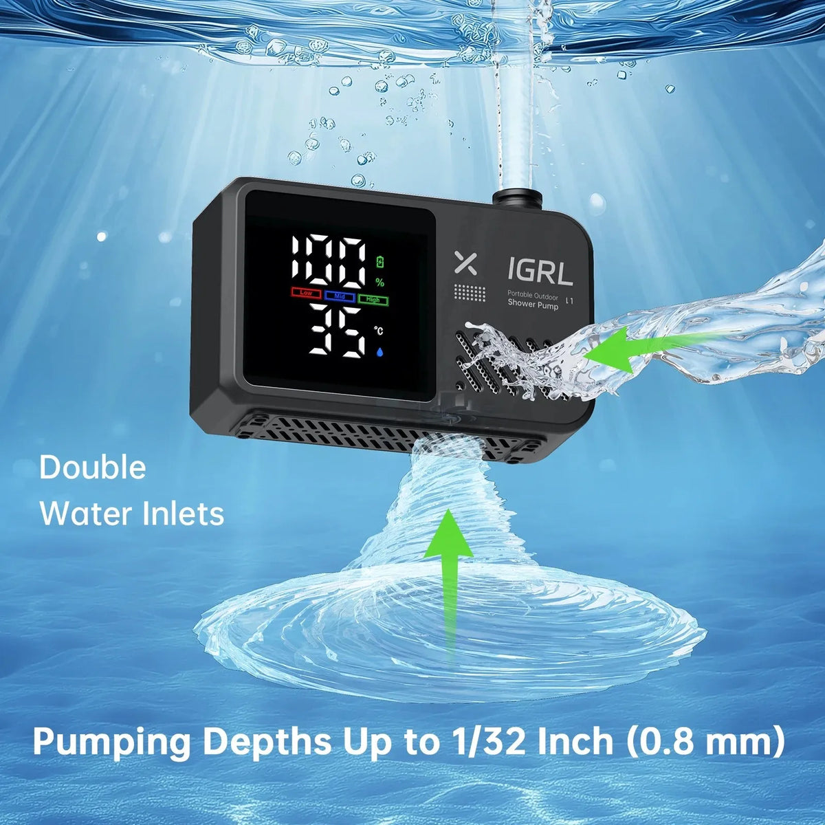 Portable Camping Shower 7800mAh Rechargeable Pump with Digital Display, 4 Water Modes, Bath Sponge, Hiking Travel Car Wash Pet
