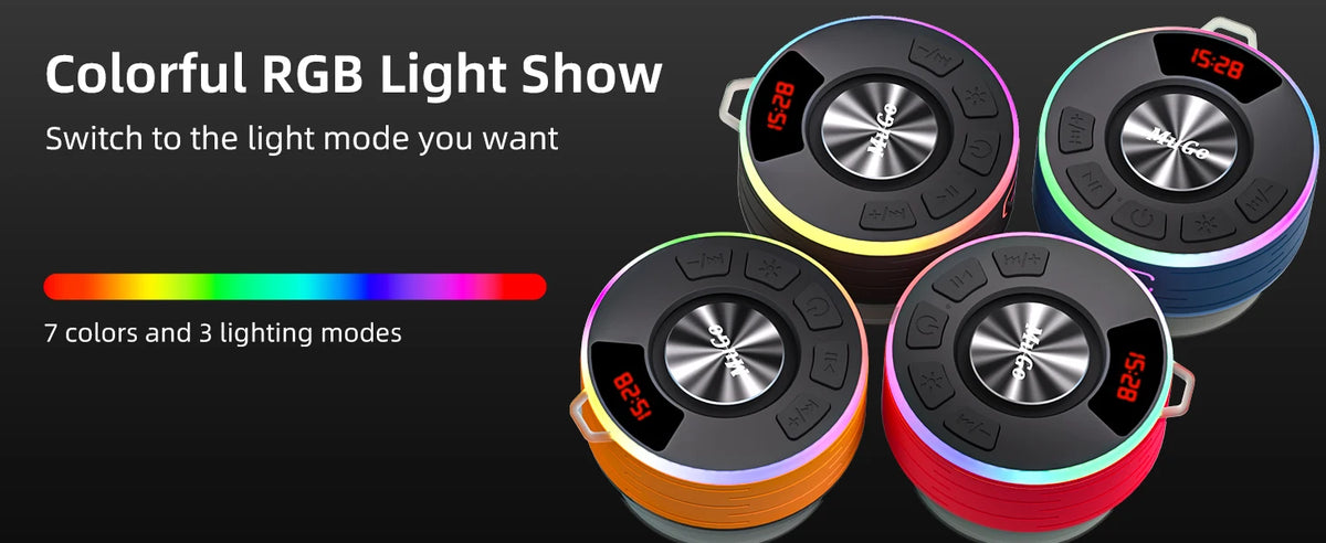 IPX7 Waterproof Floating Bluetooth Speaker | 360° Surround Sound + RGB Light Show | 10H Playtime | BT 5.3 | Built-in Mic | Detachable Suction Cup | Portable for Shower Beach Pool.
