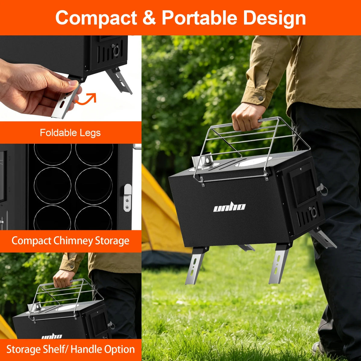 2 in 1 Portable Stainless Steel Hot Tent Stove Wood Burning Stove with 7 Chimney Pipes  for Outdoor Heating & Cooking Sauna Heater