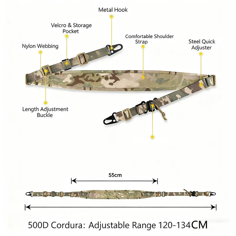 Tactical 2 Point Sling Strap 500D Nylon Modular Strap Quick Adjustable Multipurpose Outdoor Airsoft Accessories Shoulder Straps