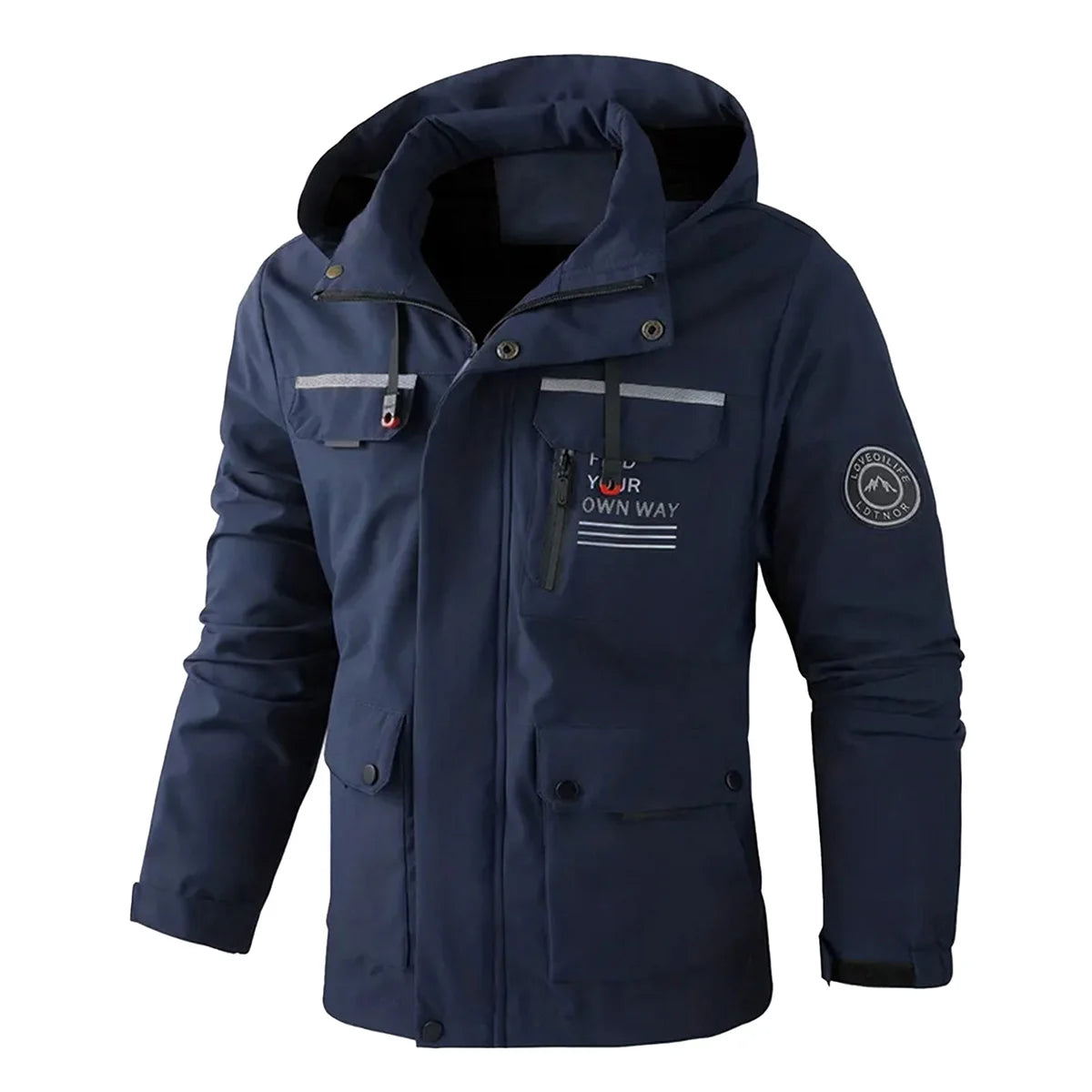 Men's Spring and Autumn Plus Size Multi-Pocket Hooded Windproof Jacket, Sports Casual Outdoor Workwear Loose Jacket