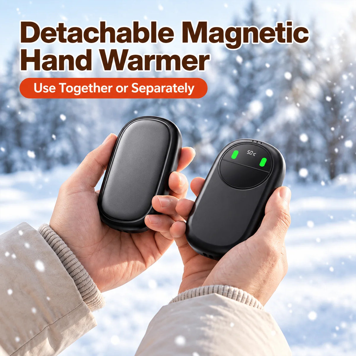 Smart Temp Control Magnetic Hand Warmer , 5W Dual Heating with Aluminum Alloy Shell. 3 Adjustable Temps (100-126°F), Long-Lasting Battery, Safe & Flame-Retardant, Portable Lanyard Design.