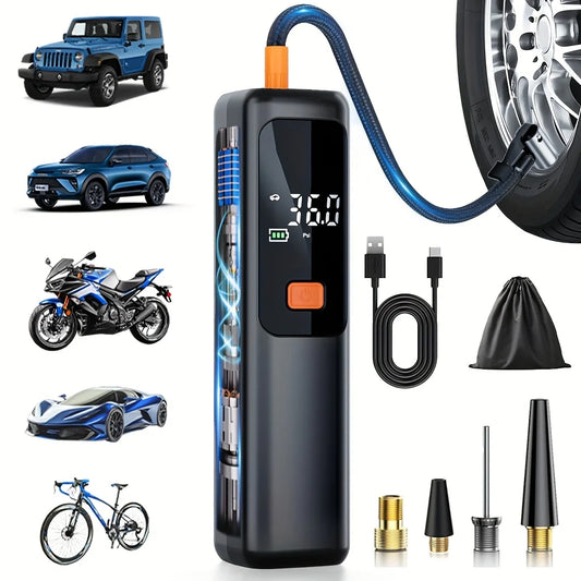 Portable Tire Inflator Air Compressor, 150Psi Cordless Electric Pump, with Led Light, USB Charging, Lithium Battery Portable Design, Suitable for Cars, Bicycles, Sports Equipment - Wireless Handheld
