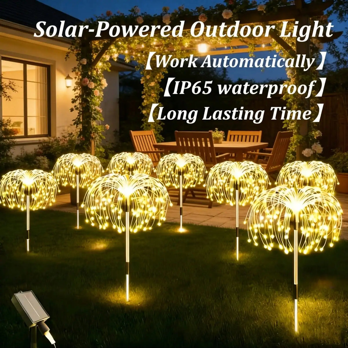 Set of 8 Solar-Powered LED Firework Garden Lights, 8 Lighting Modes, IP65 Rated, Ideal for Patios, Sidewalks, Camping, Parties, Weddings, Halloween, And Gatherings | Spectacular Display Lights | Durable Solar Lights | Summer